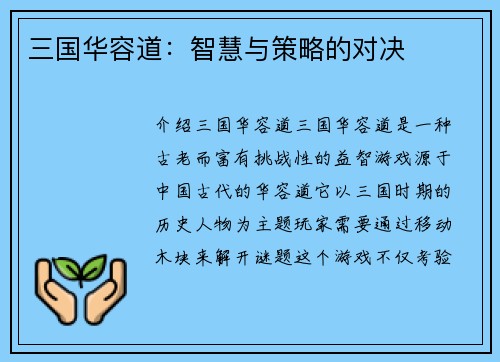 三国华容道：智慧与策略的对决